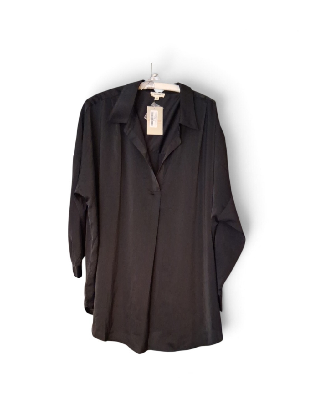 ee.some Black Button-Front Long Sleeve Flowy Oversized Women’s Blouse 1X Tunic